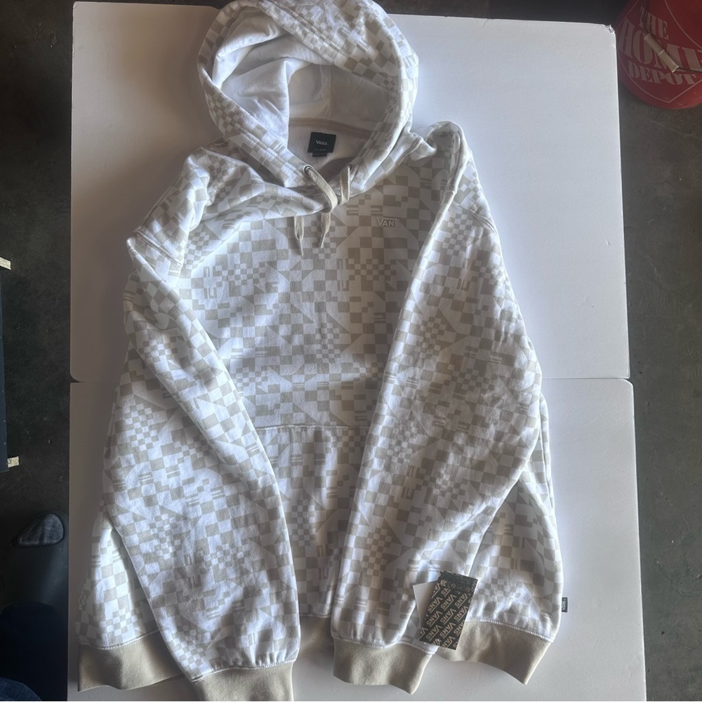 Vans Cream and Gray Checkered Hoodie